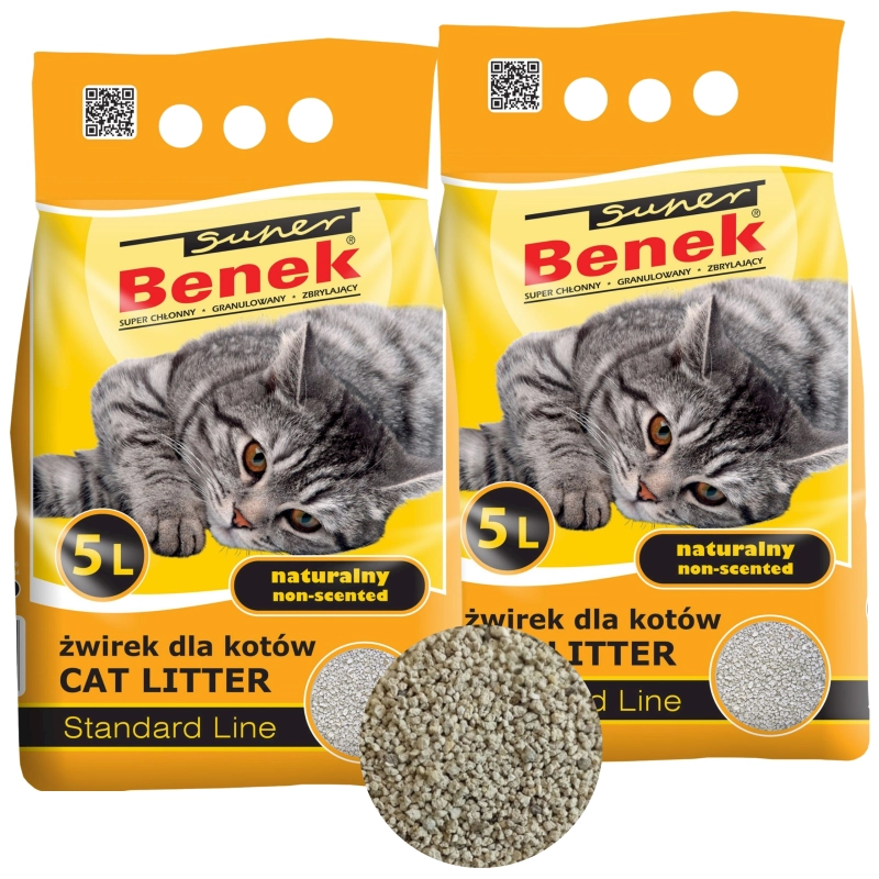 Super Benek Standard Naturalny gruby żwirek bentonitowy dla kota 2x 5L