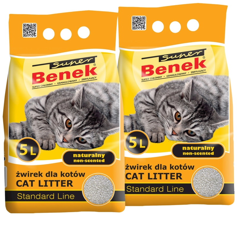 Super Benek Standard Naturalny gruby żwirek bentonitowy dla kota 2x 5L
