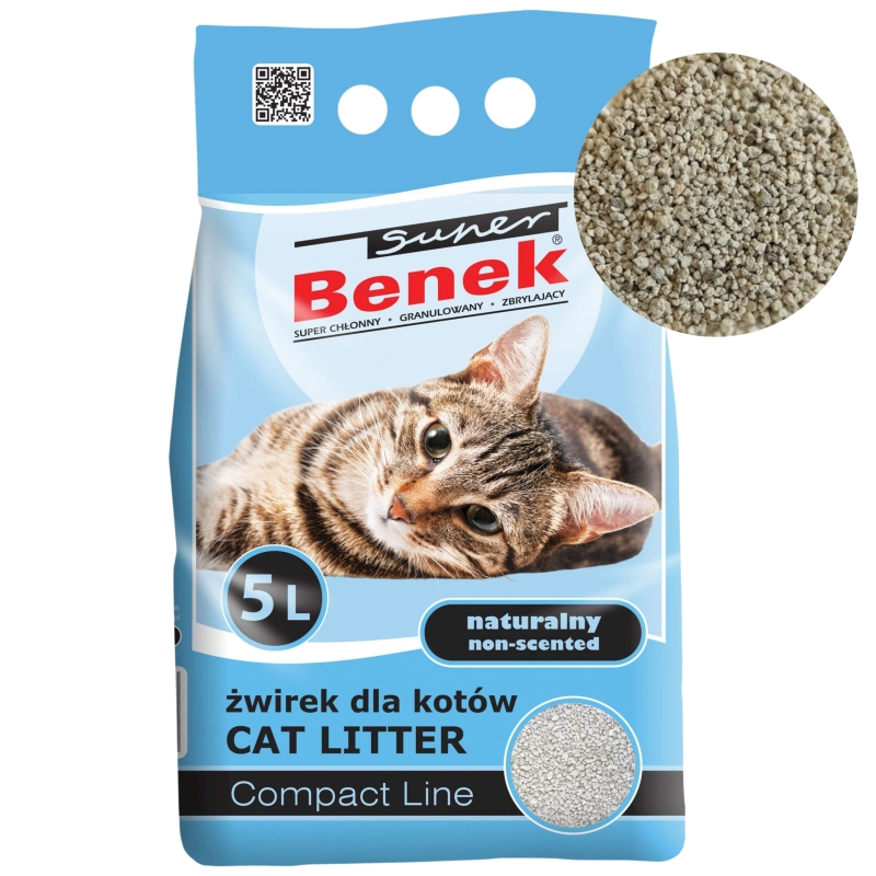 Super Benek Compact Naturalny żwirek bentonitowy drobna frakcja dla kota 5L