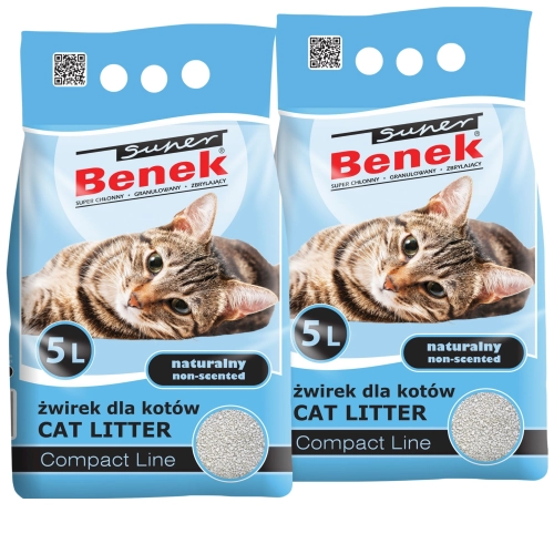 Super Benek Compact Naturalny żwirek bentonitowy drobny dla kota 2x 5L