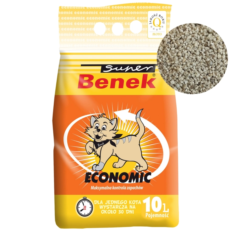 Super Benek Economic naturalny żwirek bentonitowy zbrylający dla kota 10L