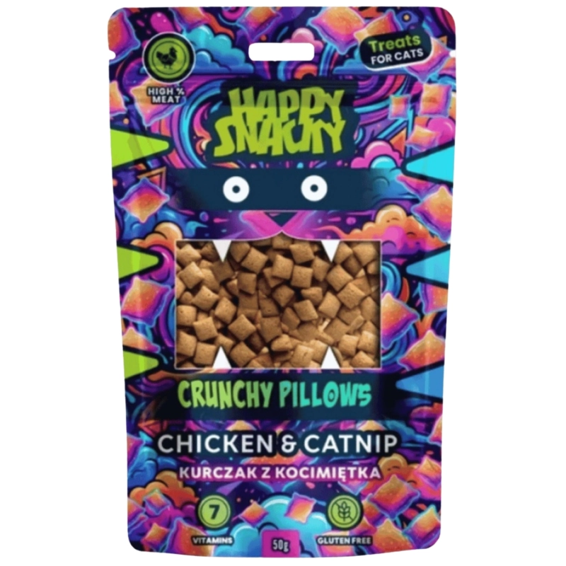Happy Snacky Crunchy Pillows kurczak z kocimiętką chrupiące poduszeczki dla kota 50g