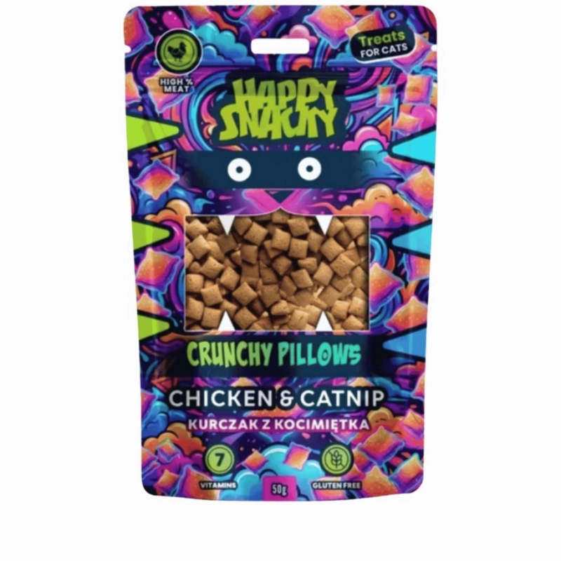 Happy Snacky Crunchy Pillows kurczak z kocimiętką chrupiące poduszeczki dla kota 50g