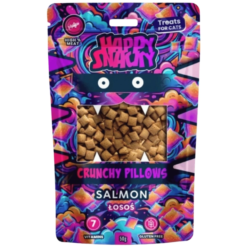Happy Snacky Crunchy Pillows łosoś chrupiące poduszeczki dla kota 50g