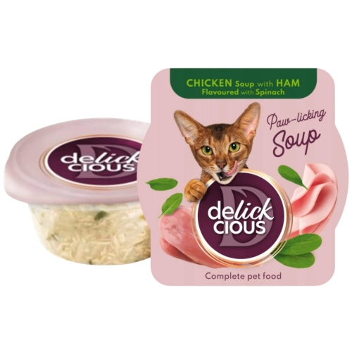 Delickcious zupa z kurczakiem szynką i szpinakiem mokra karma dla kota 80g