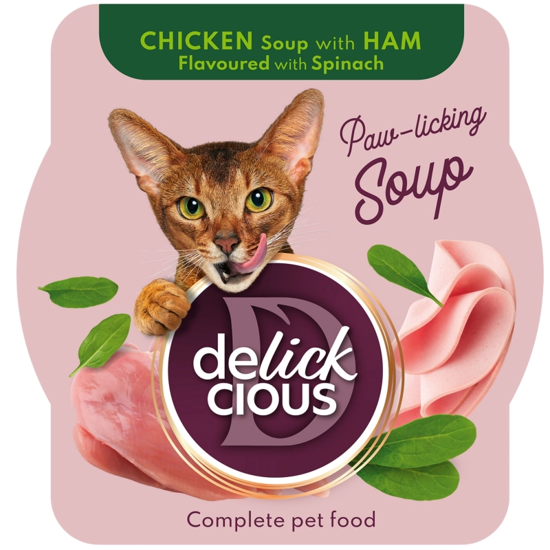 Delickcious zupa z kurczakiem szynką i szpinakiem mokra karma dla kota 80g