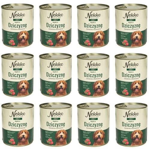 Nekko Mokra karma dla psa Dziczyzna rozmaryn 12 x 800g