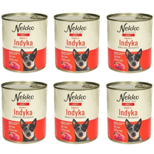 Nekko Mokra karma dla psa Indyk burak 6 x 800g