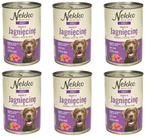 Nekko Mokra karma dla psa Jagnięcina brokuł 6 x 400g