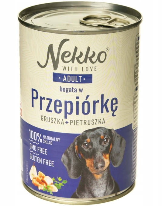 Nekko przepiórka z gruszką pietruszką mokra karma dla dorosłego psa 400g