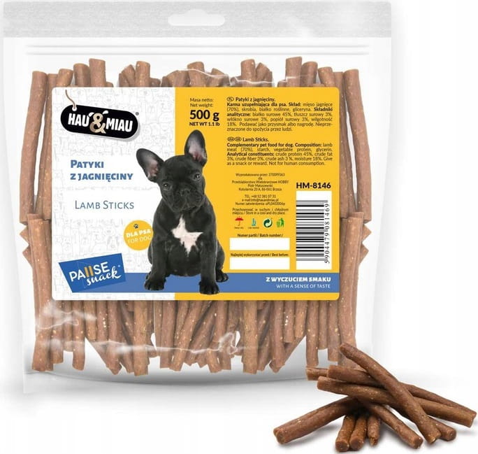 HauMiau PauseSnack miękkie kabanosy z jagnięciny przysmak dla psa 500g