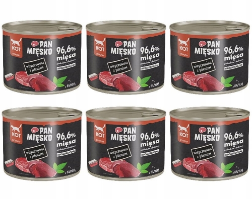 Pan Mięsko wieprzowina z jeleniem karma dla kota bez zbóż tauryna 6x 200g