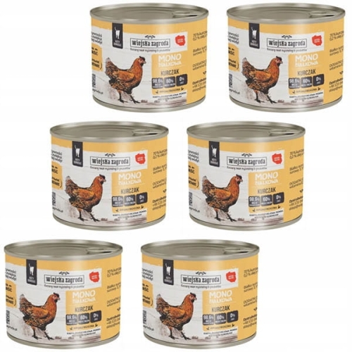 Wiejska Zagroda Mokra karma dla kota Monobiałkowa KURCZAK 6 x 200g 