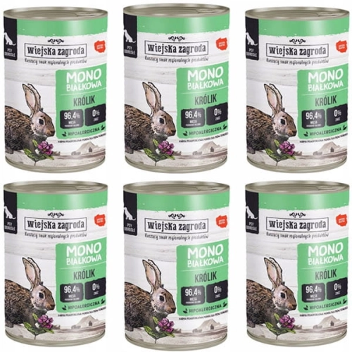 Wiejska Zagroda Karma monoproteinowa dla psa Królik 6 x 400g