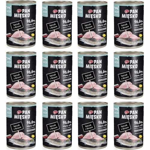 Pan Mięsko kurczak z dorszem karma dla kota z tauryną bez zbóż 12x 400g