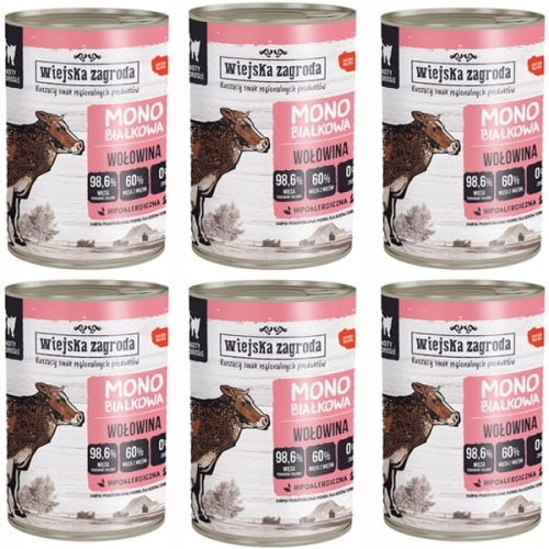 Wiejska Zagroda Kot Monoprotein Wołowina 6 x 400g