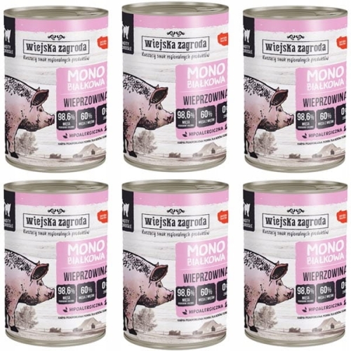 Wiejska Zagroda Kot Mono Wieprzowina 6 x 400g