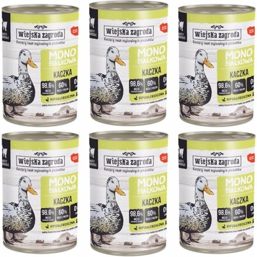 Wiejska Zagroda Kot Monoproteinowa Kaczka 6 x 400g