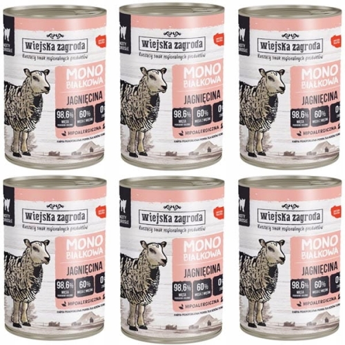Wiejska Zagroda Monoproteinowa Jagnięcina 6 x 400g