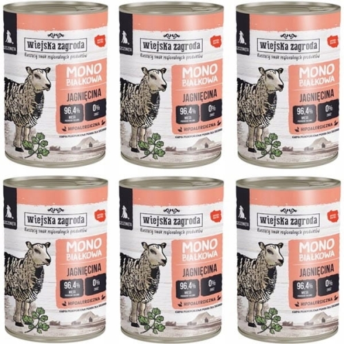 Wiejska Zagroda Mono Jagnięcina szczeniak 6 x 400g