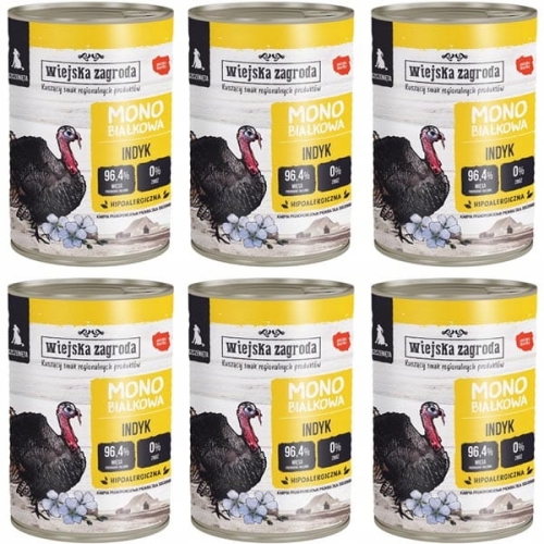Wiejska Zagroda Mono Indyk dla szczeniąt 6 x 400g