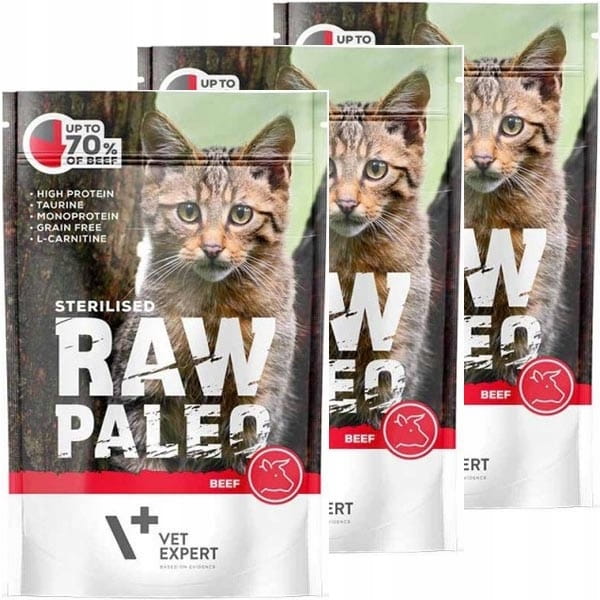 Vet Expert Raw Paleo wołowina monoproteinowa karma mokra dla kota sterylizowanego 12x 100g