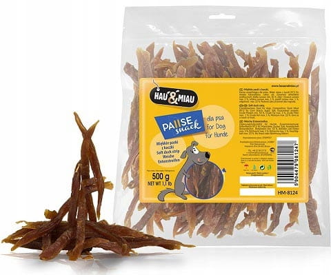 HauMiau PauseSnack miękkie paski z kaczki przysmak smaczki dla psa 500g