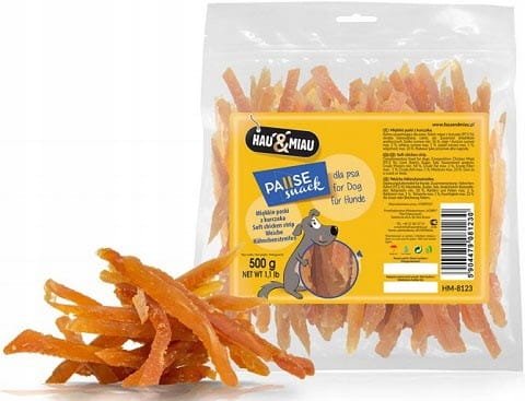 Hau&amp;Miau PauseSnack miękkie paski z kurczaka przysmak smaczki dla psa 500g