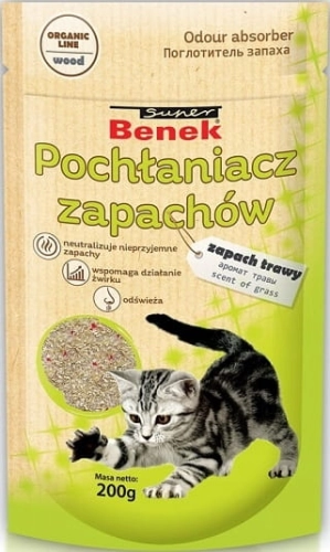 Super Benek drzewny pochłaniacz zapachów do kuwety świeża trawa 200g