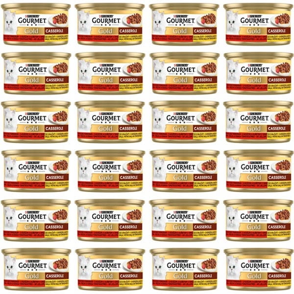 Purina Gourmet Gold Casserole mokra karma dla kota wołowina kurczak 24x  85g zestaw