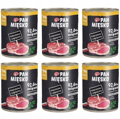 Pan Mięsko wieprzowina jagnięcina mokra karma dla psa 92,6% mięsa 800g