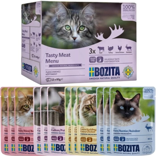 Bozita Renifer Kurczak Indyk Wołowina Kawałki w sosie 12 x 85g