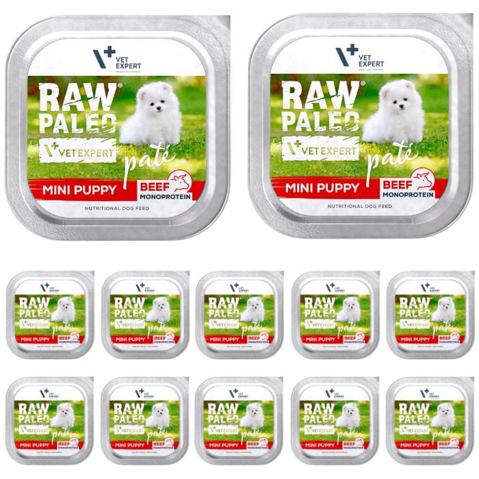 Vet Expert Raw Paleo Mini Puppy wołowina monobiałkowy pasztet dla szczeniąt 12x 150g