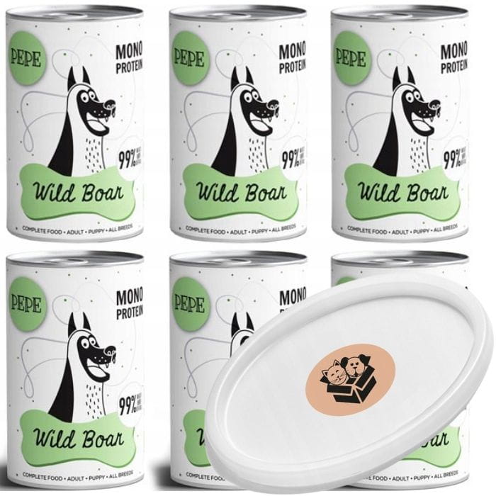 Paka Zwierzaka Pepe Mono Protein Dziczyzna 6 x 400g Karma mokra dla psa wieczko.jpg