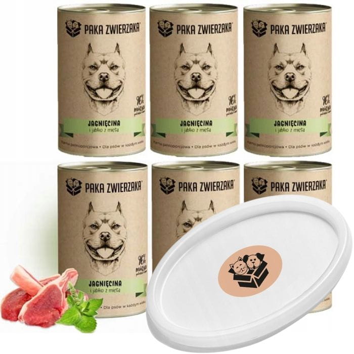 Paka Zwierzaka Karma mokra dla psa Jagnięcina i jabłko z miętą 6 x 400g wieczko.jpg