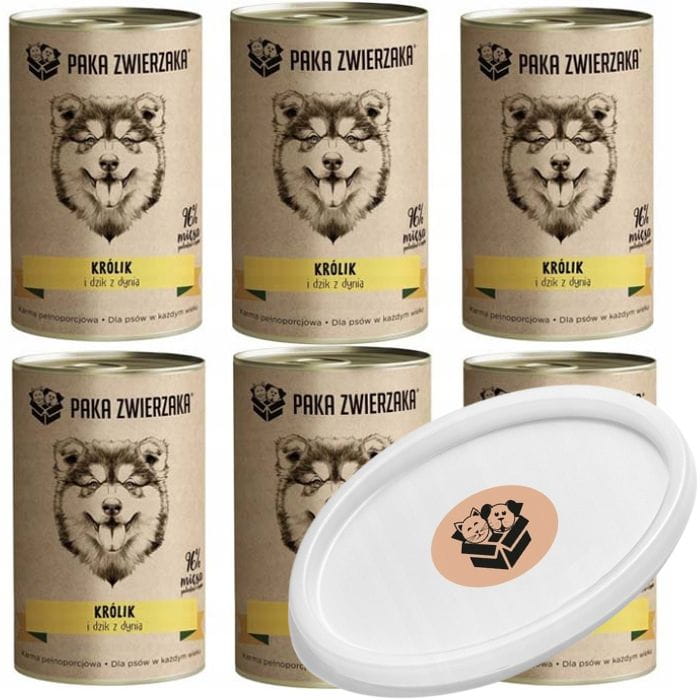 Paka Zwierzaka Karma mokra dla psa Królik i dzik z dynią 6 x 400g wieczko.jpg